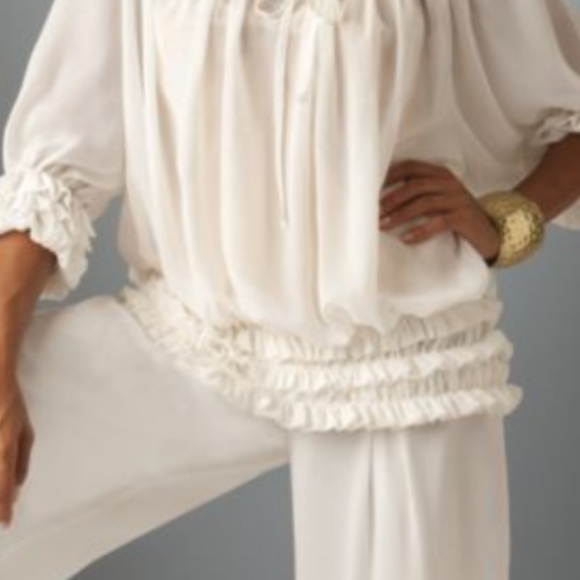 Final $12 Ashro "Semi Sheer Blouse W/Ruffled Hemline & 3/4 Sleeves" Sz. 18 Ivor… - Picture 2 of 9